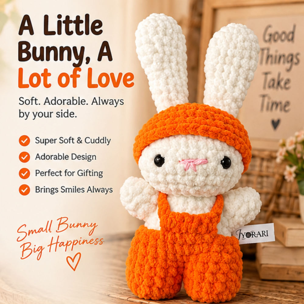 Big Ears Bunny with Orange Cap and Dress Overall