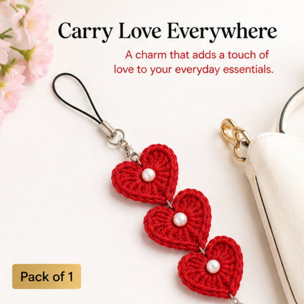 3 heart with pearl beads mobile charm