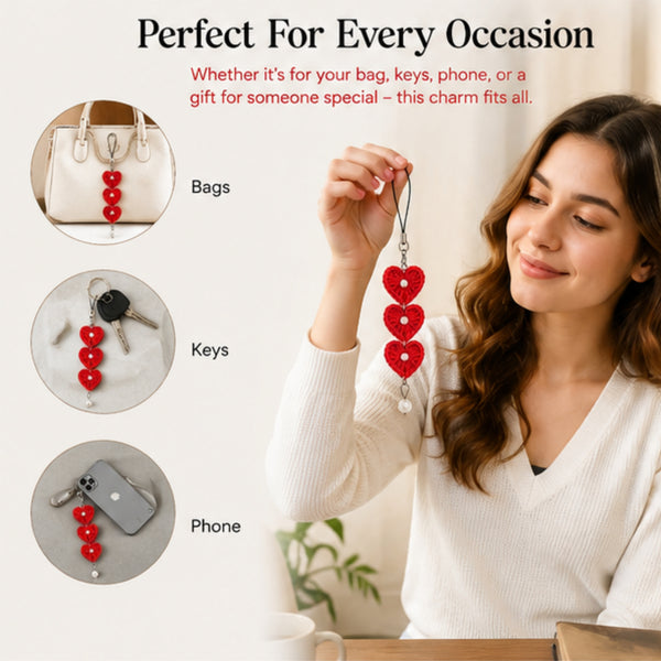 3 heart with pearl beads mobile charm detail