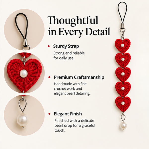 5 heart with pearl beads mobile charm detail