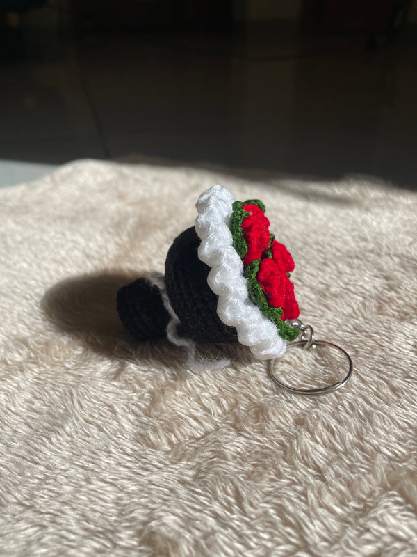 Small Black Bouquet Rose Bag charm and key chain