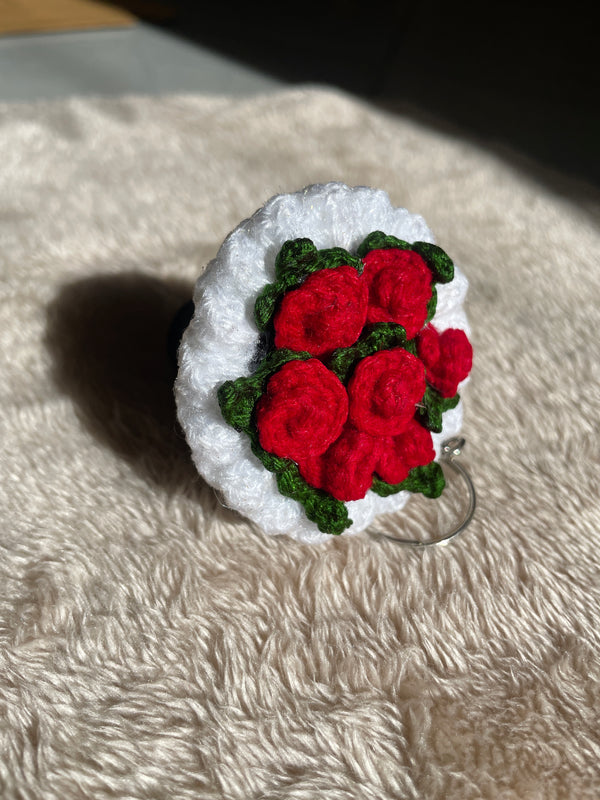 Small Black Bouquet Rose Bag charm and key chain detail